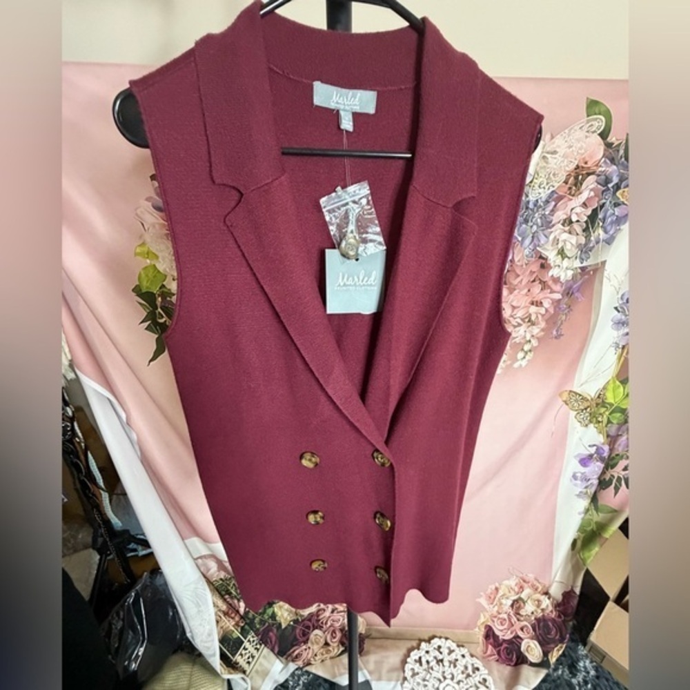 Marled Women's Sweater Sleeveless Cardigan Tunic Zinfandel Size M NWT